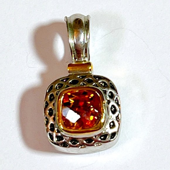 NEW Orange Stone "Citrine" Pendant - 1 INCH DROP Designer Look - Picture 1 of 6